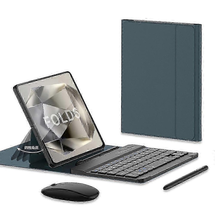 Set tastatura Bluetooth cu mouse si capacitiv, pentru Samsung Galaxy Z Fold 6, piele pliabila, 4 unghiuri de ajustare, incarcare Type C