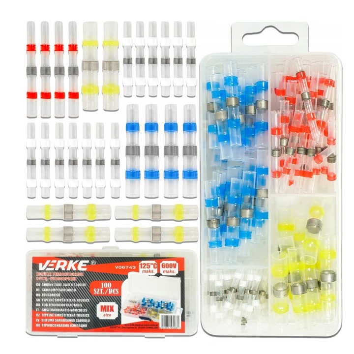 Set 100 tuburi termocontractabile, inel staniu, Verke