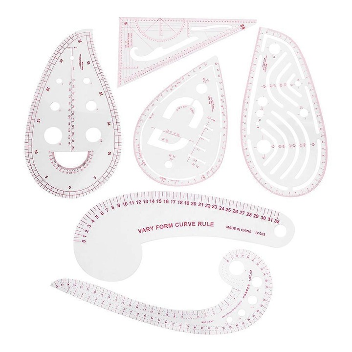 Set 6 rigle de croitorie, unelte multifunctionale pentru imbracaminte, plastic, durabil