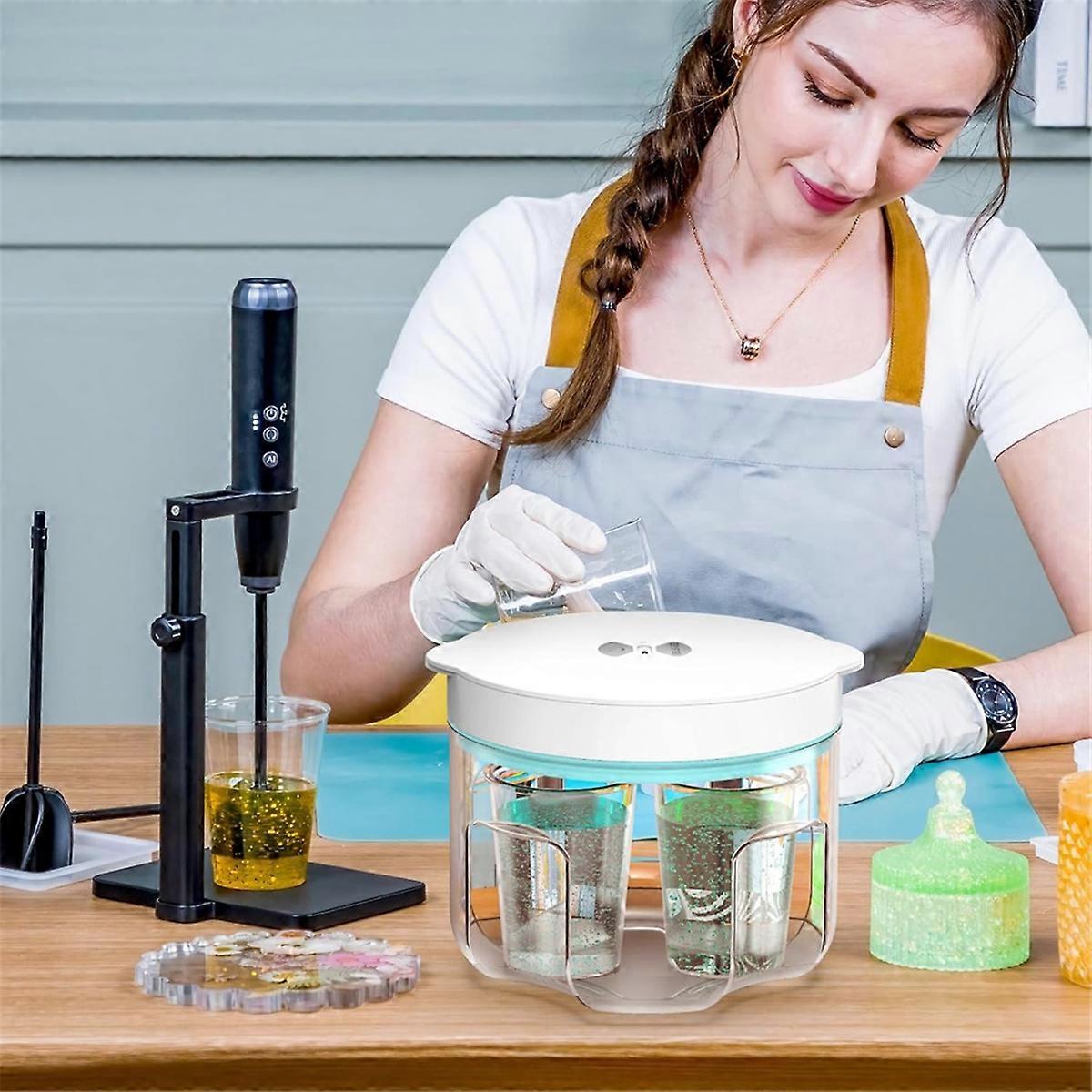 Aspirator de bule din rasina, 2L, 99% eliminare bule in 5 minute, alb si albastru, 20x20x16 cm, pentru diy