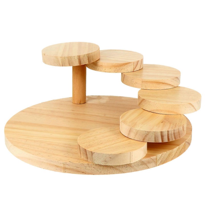 Platou rotativ din lemn pentru sushi, design japonez, 1 set, culoare naturala