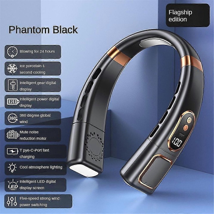 Nyakventilátor, BP628 modell, 5 fokozat, Type-C gyorstöltés, 19.8x5.4x18.4cm, 365g