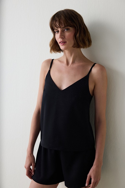 PENTI, Top de pijama cu decolteu in V si barete ajustabile, Negru, XS