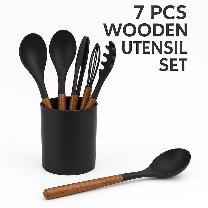 Set ustensile din lemn 7buc