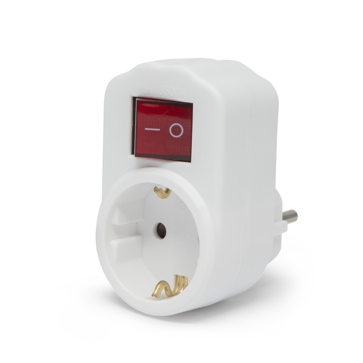 Konnektor kapcsolóval, 16A, 3500W, fehér