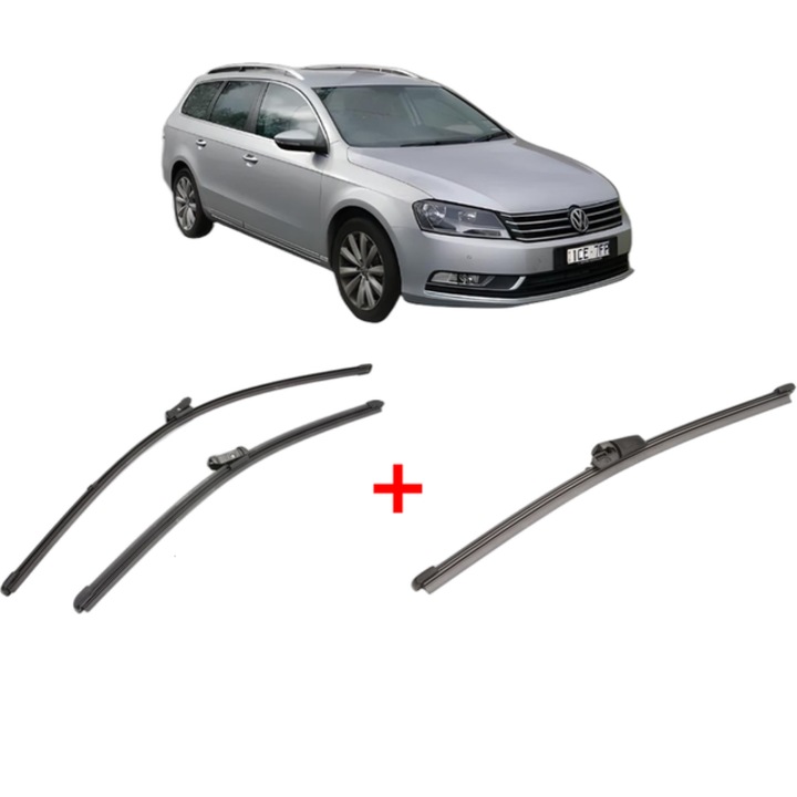 Set 3 stergatoare Volkswagen PASSAT B7 Estate Van (365) din 2010 - 2014, pentru parbriz si luneta fata si spate auto, Valeo Silencio Xtrm, din cauciuc siliconat rezistent, VW