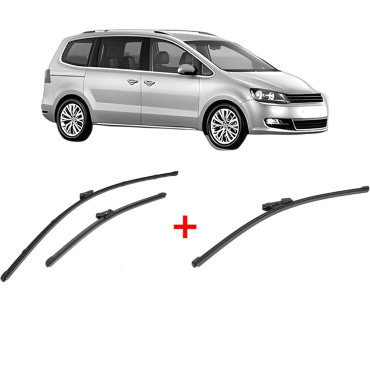 Set 3 stergatoare Volkswagen SHARAN (7N1, 7N2) din 2010 - 2022, pentru parbriz si luneta fata si spate auto, Valeo Silencio Xtrm, din cauciuc siliconat rezistent, VW