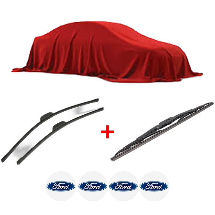 Set 3 stergatoare FORD TRANSIT TOURNEO Bus (FC_ _) din 2000 - 2006, pentru parbriz si luneta fata si spate auto, Bosch Twin, din cauciuc siliconat rezistent, 4 Stickere Auto FORD