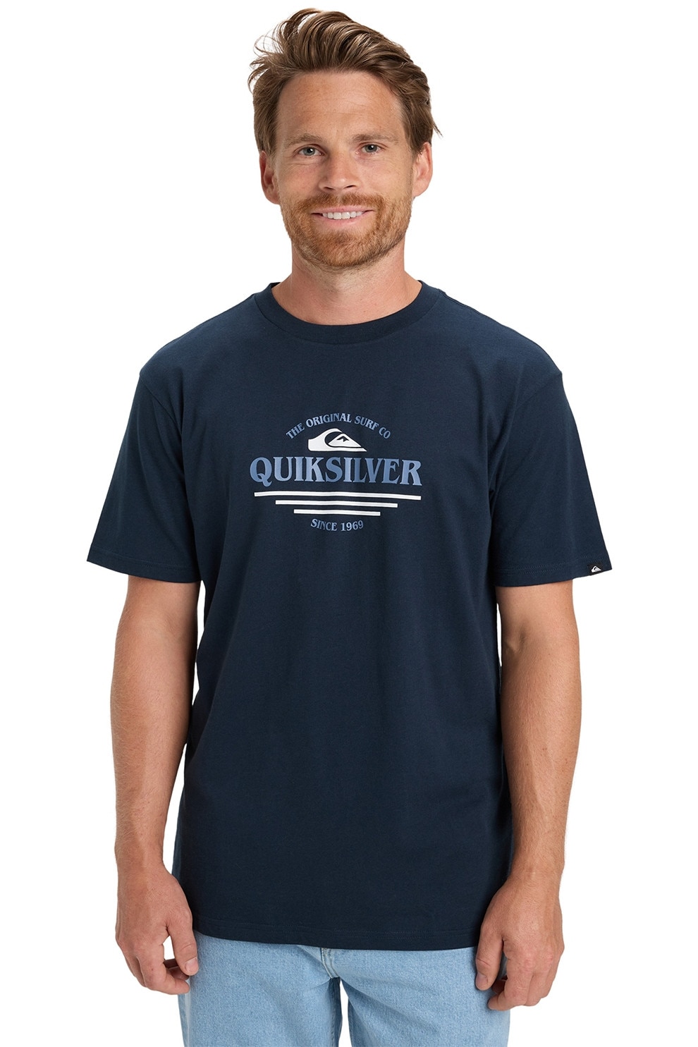 QUIKSILVER, Tricou din bumbac cu imprimeu logo, Alb, Bleumarin, M