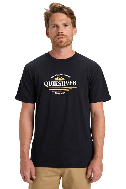 QUIKSILVER, Logómintás pamutpóló, Fehér/Fekete/Sárga