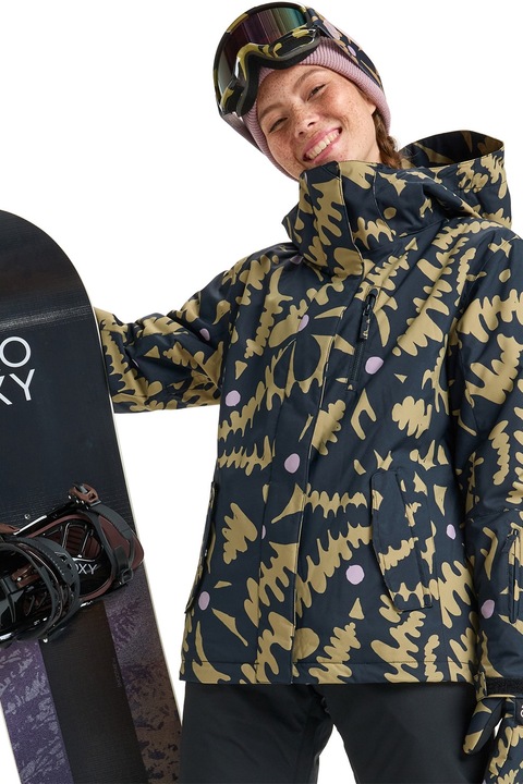 ROXY, Ски яке Jetty с принт и отделяща се качулка, Черен/Синапено жълто, S