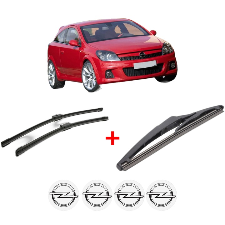 Set 3 stergătoare Bosch pentru OPEL ASTRA H GTC (A04) 2005-2010, cauciuc siliconat, 550x450mm și 230mm, 4 stickere OPEL