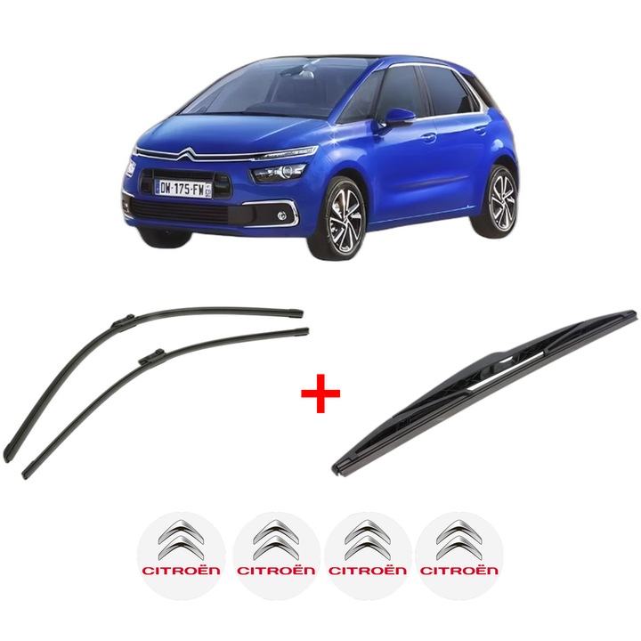 Set 3 stergatoare CITROEN C4 SPACETOURER (3D_) din 2018 - 2019, pentru parbriz si luneta fata si spate auto, Bosch Twin, din cauciuc siliconat rezistent, 4 Stickere Auto CITROEN