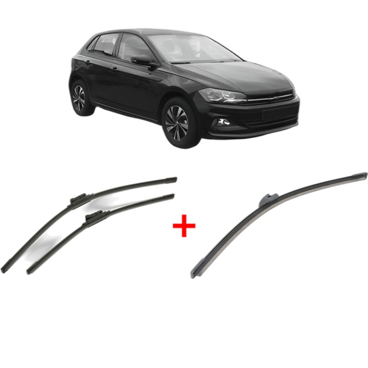 Set 3 stergatoare Volkswagen POLO VI (AW1, BZ1, AE1) din 2017 - 2021, pentru parbriz si luneta fata si spate auto, Bosch Aerotwin, din cauciuc siliconat rezistent, VW