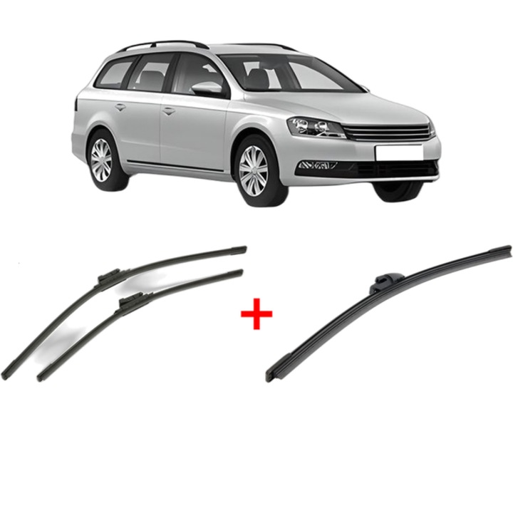 Set 3 stergatoare Volkswagen PASSAT B7 Variant (365) din 2010 - 2015, pentru parbriz si luneta fata si spate auto, Bosch Aerotwin, din cauciuc siliconat rezistent, VW