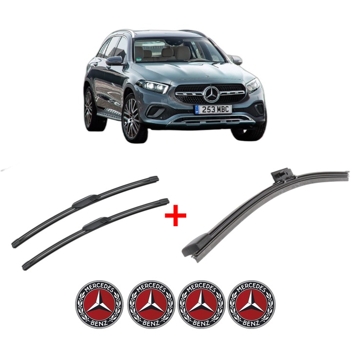 Set 3 stergatoare MERCEDES-BENZ GLC (X254) din 2022, pentru parbriz si luneta fata si spate auto, Bosch Aerotwin, din cauciuc siliconat rezistent, 4 Stickere Auto MERCEDES-BENZ