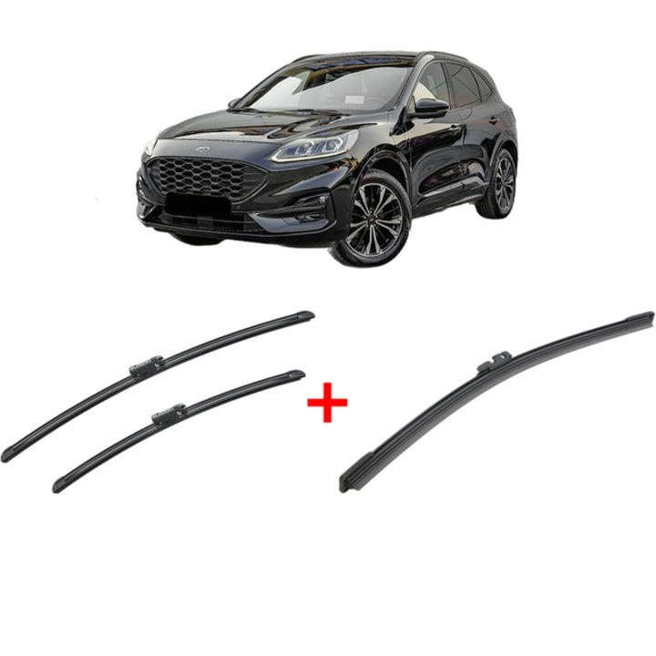 Set 3 stergatoare FORD KUGA III (DFK) din 2019, pentru parbriz si luneta fata si spate auto, Bosch Aerotwin, din cauciuc siliconat rezistent, FORD