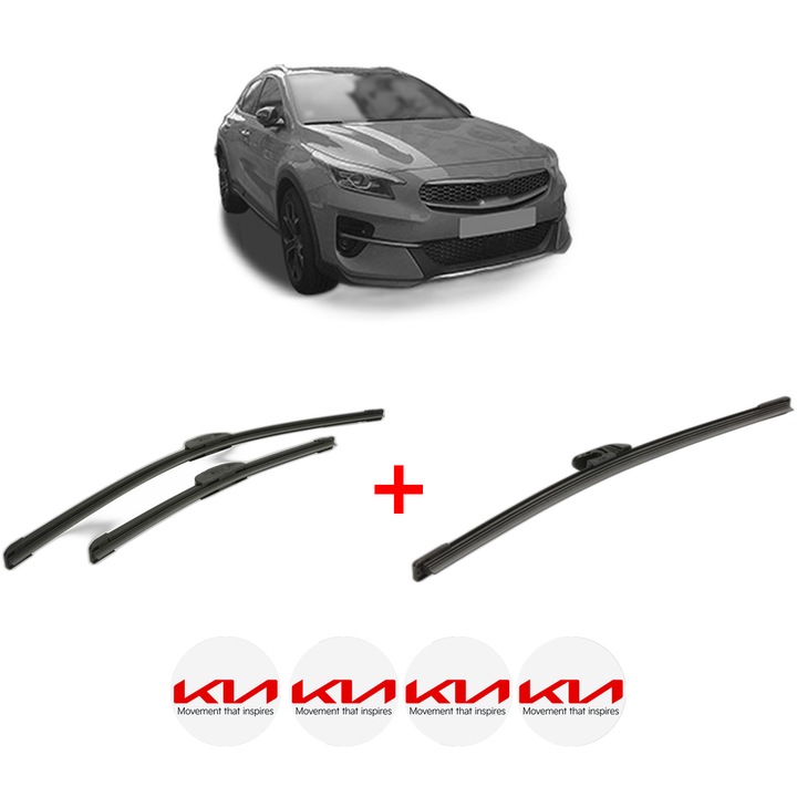 Set 3 stergatoare KIA XCEED (CD) din 2019 - 2020, pentru parbriz si luneta fata si spate auto, Bosch Aerotwin, din cauciuc siliconat rezistent, 4 Stickere Auto KIA