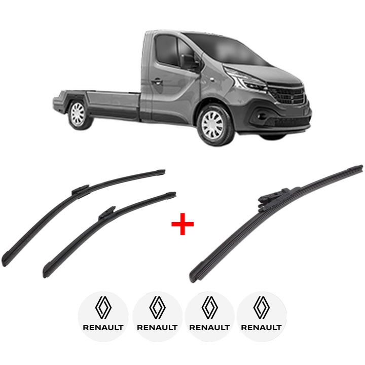 Set 3 stergatoare RENAULT TRAFIC III Platform/Chassis (EG_) din 2014, pentru parbriz si luneta fata si spate auto, Bosch Aerotwin, din cauciuc siliconat rezistent, 4 Stickere Auto RENAULT