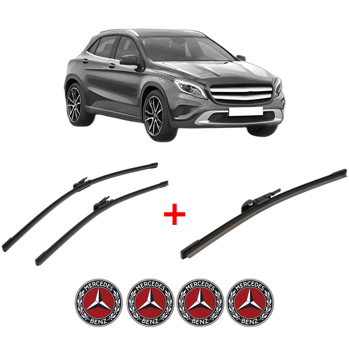 Set 3 stergătoare Bosch Aerotwin pentru parbriz și lunetă, Compatibile cu Mercedes-Benz GLA-Class (X156), cauciuc siliconat, 600x475mm, 265mm, 4 stickere auto