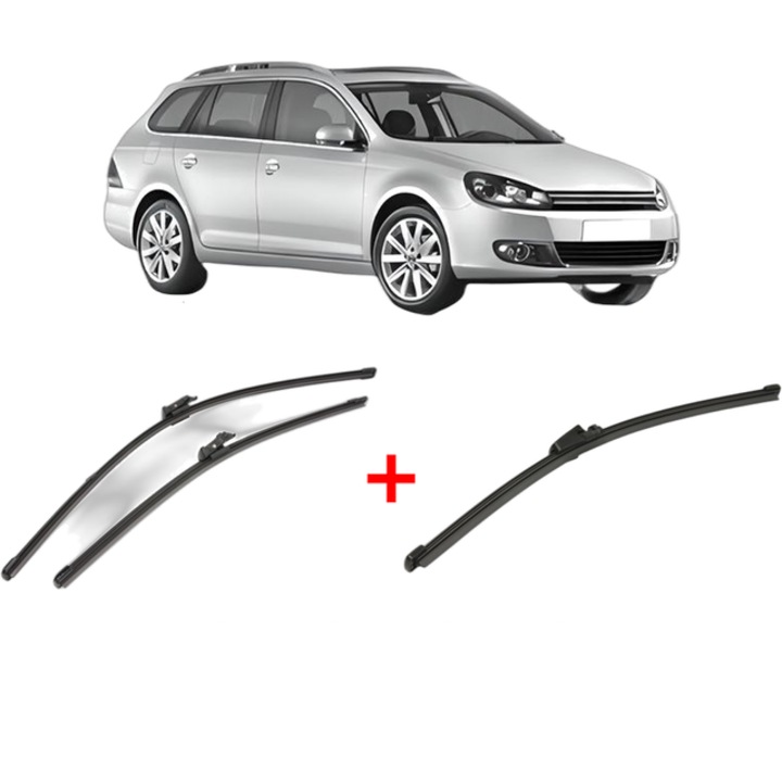 Set 3 stergatoare Volkswagen GOLF VI Variant (AJ5) din 2009 - 2013, pentru parbriz si luneta fata si spate auto, Valeo Silencio Xtrm, din cauciuc siliconat rezistent, VW