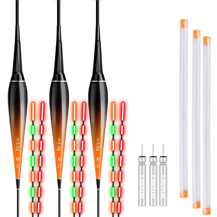 Set 3 buc Pluta de Pescuit de Noapte 3 grame, Inteligenta cu Led si Senzor la Trasatura, Schimbare de Culoare a Ledului cand Trage Pestele