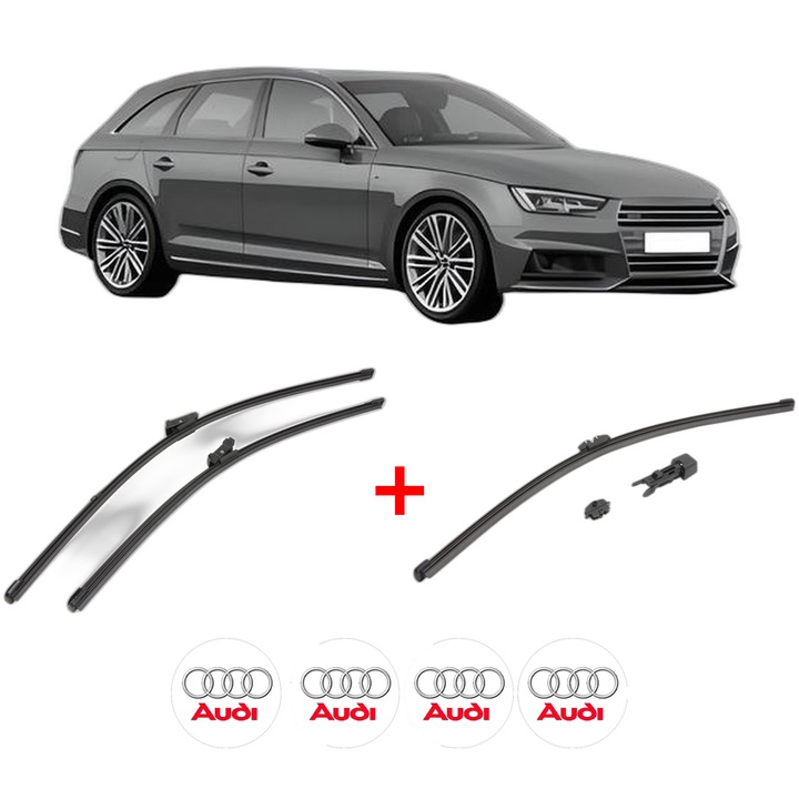 Set 3 stergatoare AUDI A4 B9 Avant (8W5, 8WD) din 2015 - 2020, pentru parbriz si luneta fata si spate auto, Valeo HydroConnect, din cauciuc siliconat rezistent, 4 Stickere Auto AUDI
