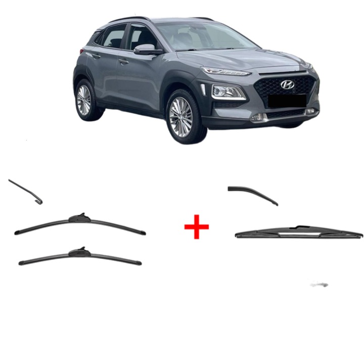 Set 3 stergatoare HYUNDAI KONA (OS, OSE, OSI) din 2017 - 2023, pentru parbriz si luneta fata si spate auto, Valeo Silencio, din cauciuc siliconat rezistent, HYUNDAI