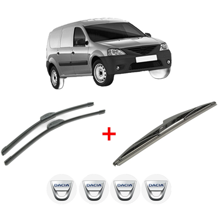 Set 3 stergatoare DACIA LOGAN EXPRESS (FS_) din 2007 - 2012, pentru parbriz si luneta fata si spate auto, Bosch Twin, din cauciuc siliconat rezistent, 4 Stickere Auto DACIA