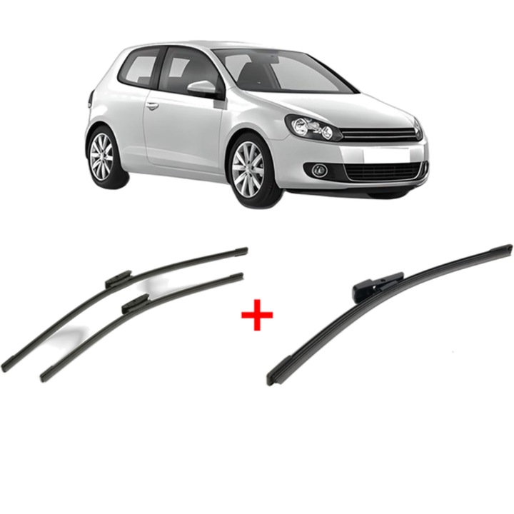 Set 3 stergatoare Volkswagen GOLF VI (5K1) din 2008 - 2013, pentru parbriz si luneta fata si spate auto, Bosch Aerotwin, din cauciuc siliconat rezistent, VW