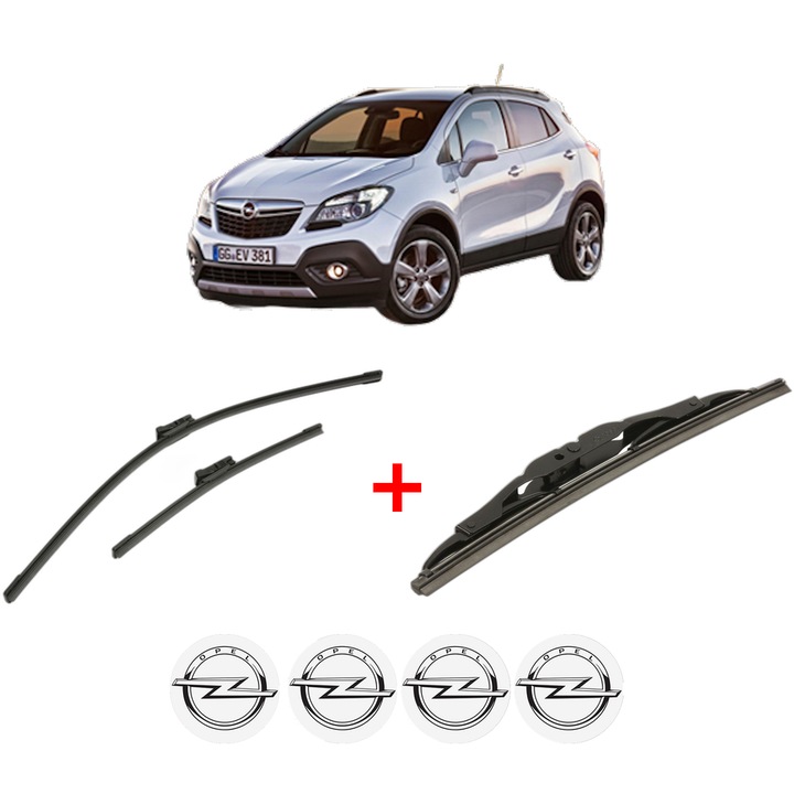 Set 3 stergatoare OPEL MOKKA / MOKKA X (J13) din 2012 - 2019, pentru parbriz si luneta fata si spate auto, Bosch Twin, din cauciuc siliconat rezistent, 4 Stickere Auto OPEL