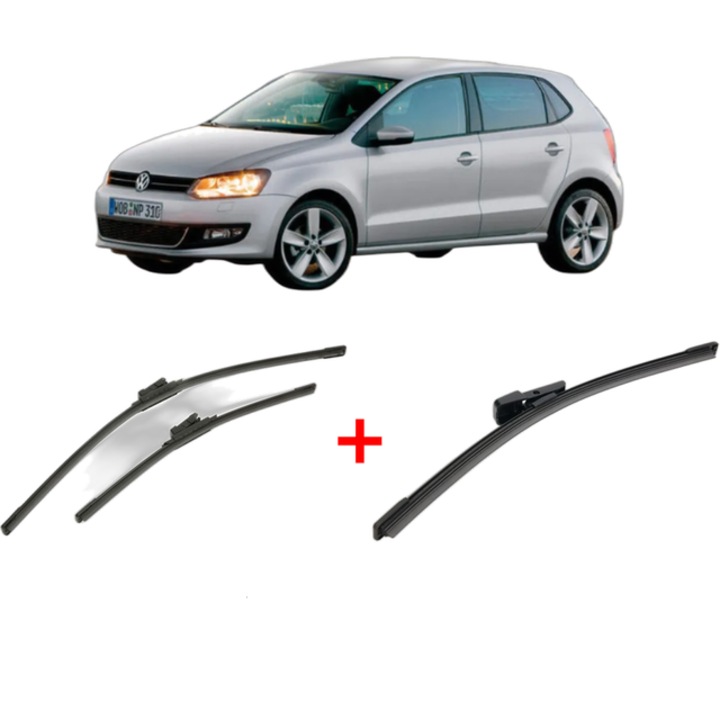 Set 3 stergatoare Volkswagen POLO Van V (6R1, 6C1) din 2009 - 2017, pentru parbriz si luneta fata si spate auto, Bosch Aerotwin, din cauciuc siliconat rezistent, VW