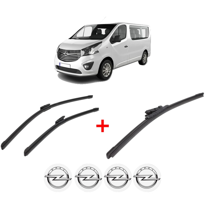 Set 3 stergatoare OPEL VIVARO B Bus (X82) din 2014 - 2019, pentru parbriz si luneta fata si spate auto, Bosch Aerotwin, din cauciuc siliconat rezistent, 4 Stickere Auto OPEL