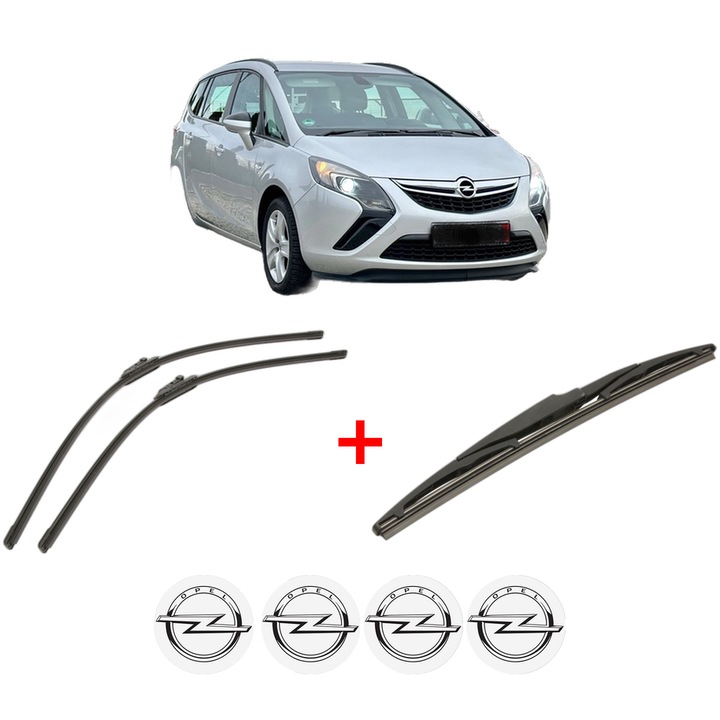 Set 3 stergatoare OPEL ZAFIRA TOURER C VAN (P12) din 2012, pentru parbriz si luneta fata si spate auto, Bosch Twin, din cauciuc siliconat rezistent, 4 Stickere Auto OPEL