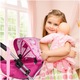 Set Carucior de papusi pentru copii, Malplay, pliabil, cu landou, roti mari din spuma, dimensiune 58 x 35.5 x 57 cm, si Geanta de umar inclusa, Pink Unicorn