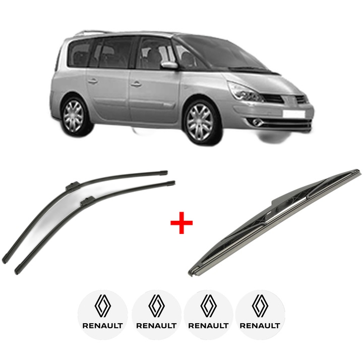 Set 3 stergatoare RENAULT ESPACE IV (JK0/1_) din 2002 - 2015, pentru parbriz si luneta fata si spate auto, Bosch Twin, din cauciuc siliconat rezistent, 4 Stickere Auto RENAULT