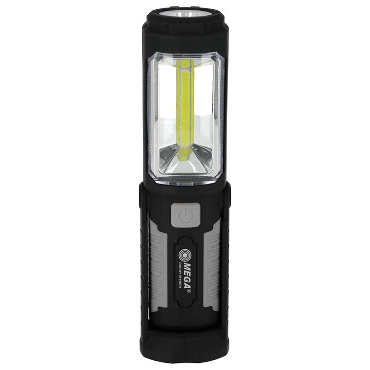 Работна лампа Мега, 200 лумена, издръжлива пластмаса, с подвижна стойка, магнит, захранване 3xAAA