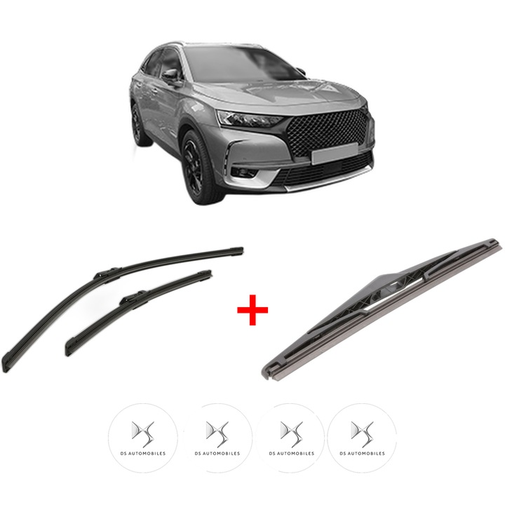 Set 3 Stergătoare, Bosch, DS 7 Crossback, cauciuc siliconat, 700x400mm, 300mm, 4 Stickere Auto DS