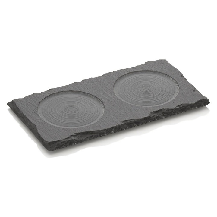 Suport piatra pentru 2 rasnite sare/piper, gri, 16x8x1 cm