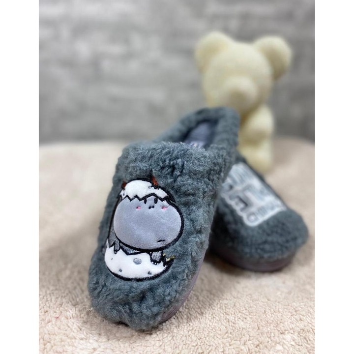 Детски пантофи, Десени, Топли, Сиви - 32