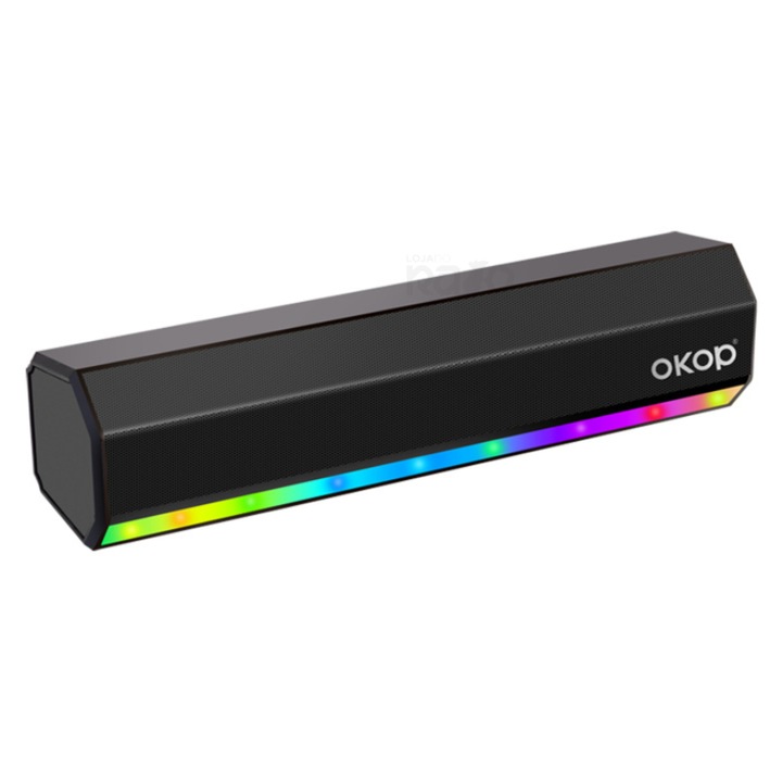 Soundbar wireless cu radio, Lumini RGB, FM/TF/USB/Aux si incarcare usb, lumina LED, culoare negru 31X7 cm