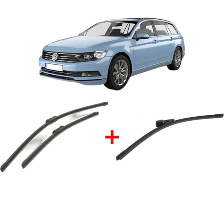 Set 3 stergatoare pentru Volkswagen PASSAT B8 Variant (3G5, CB5) din 2014 - 2024, pentru parbriz si luneta fata si spate auto, Bosch Aerotwin, din cauciuc siliconat rezistent, VW
