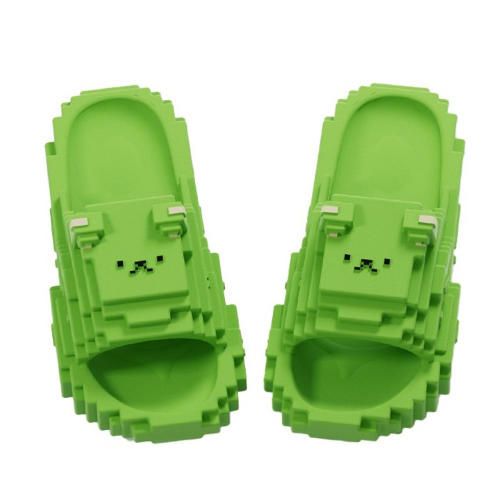 Papuci Casual pentru Adolescenti, Flippy, Model Unisex de Forma Pixel, Rezistenti Usori si Moi din Spuma EVA Antiderapanti, Verde