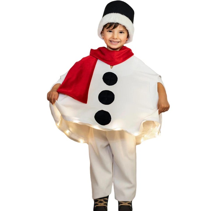 Costum de Om de Zapada cu Luminite, Fustite cu Luminite, Set 4 piese, Alb/Rosu, 7-9 ani (122-134 cm)