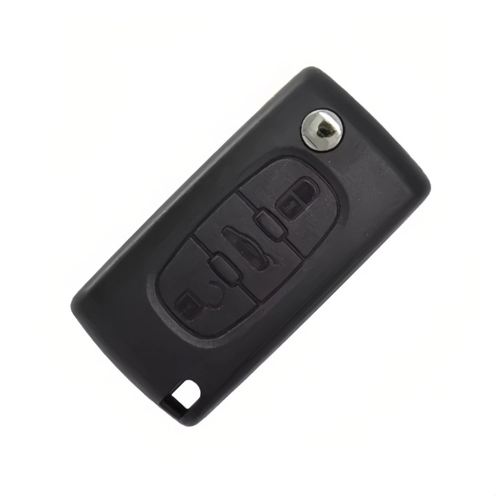 Carcasa cheie telecomanda flip de schimb compatibila cu Peugeot, Citroen, 207,307, 407, C2, C3, C4, C5, C6, C8, cu 307/VA2 Blade, 3 butoane, buton portbagaj, CE0536
