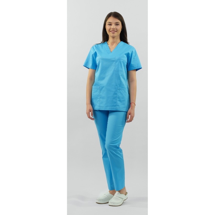 Bluza medicala unisex Clio, guler in V, culoare turcoaz, marime XL
