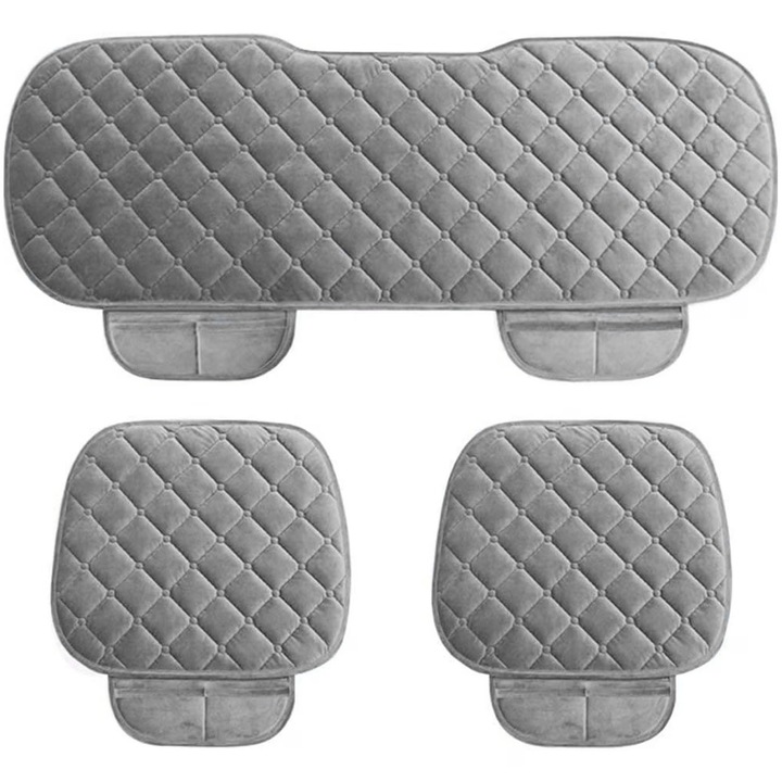 Set 2 Huse Universale Gri de Scaune Auto Elindor®, Anti-Alunecare, Husa Sezut Scaun Sofer din Plus, Bumbac, Matase Elastica, Design Premium pentru Interior Masina, 51×50 cm