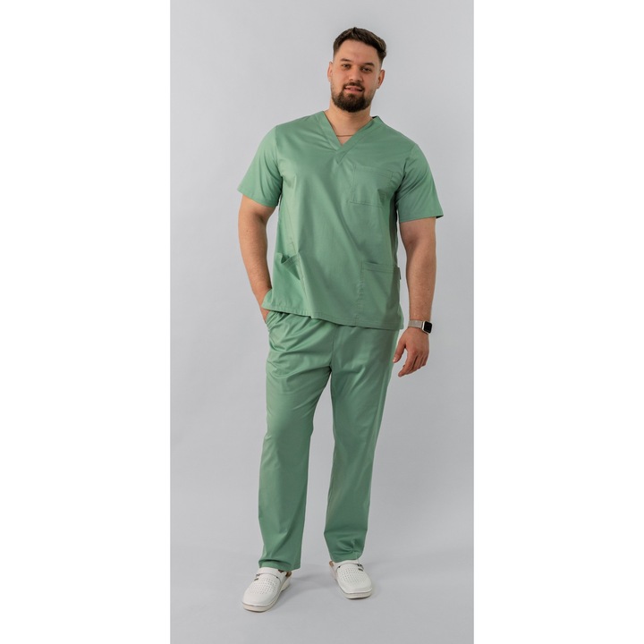 Bluza medicala unisex Clio, guler in V, culoare verde jad, marime L
