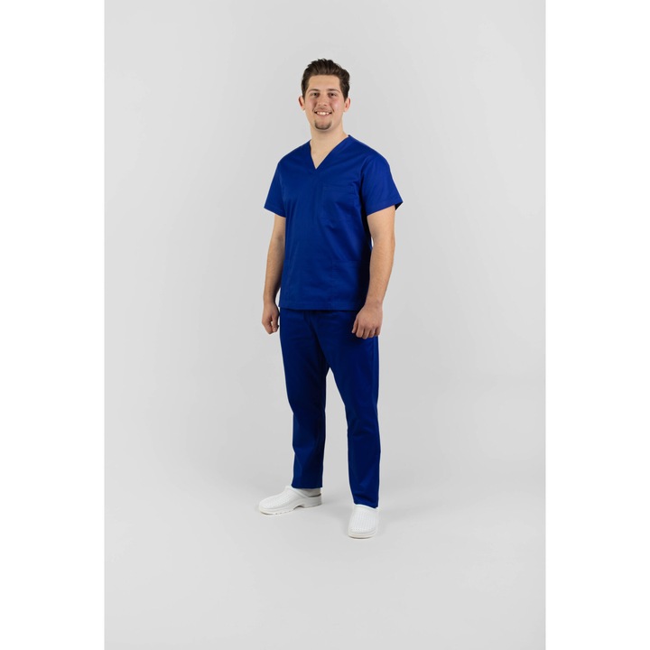 Bluza medicala unisex Clio, guler in V, culoare albastru, marime M