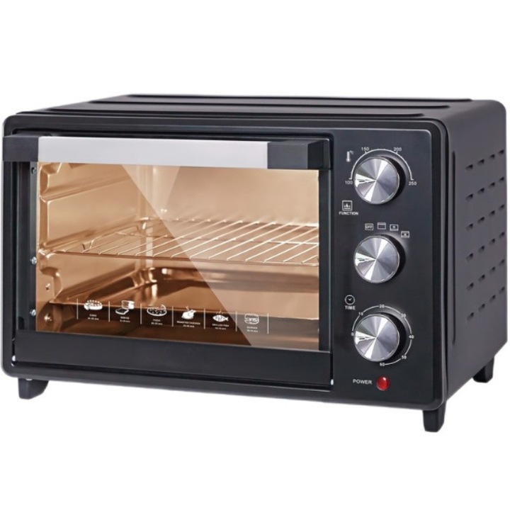 Електрическа фурна 25 л, Stuffix, 1500W, 3 функции за готвене, таймер със звукова аларма, тава и скара, голям капацитет, прозрачна врата